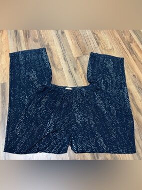 Choices Navy Blue Slinky Knit Wide Leg Cruise Wear Travel Pants - M